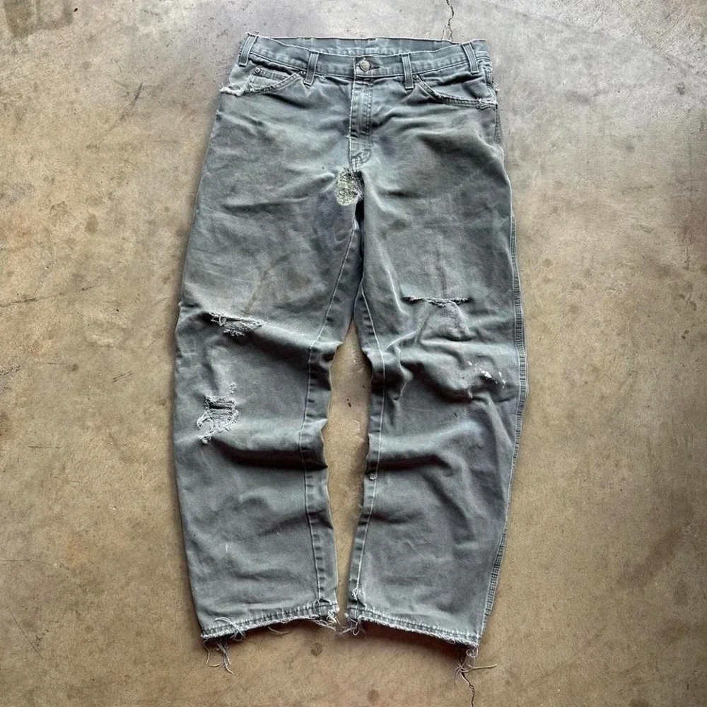 vintage 90s green dickie carpenter distressed faded pants